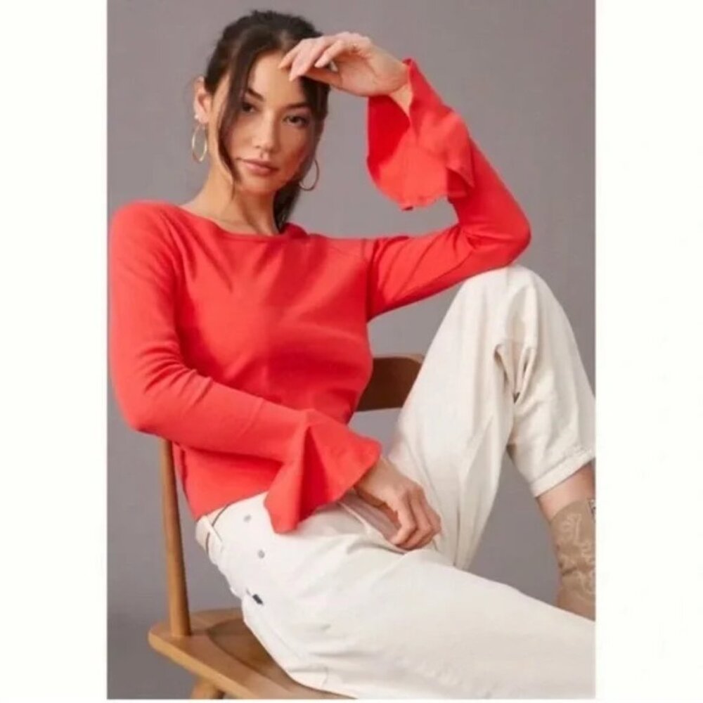 Anthropologie Maeve Pink Long‎ Bell Sleeve Top